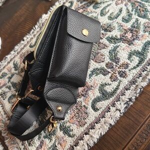 Faux leather black adjustable cellular phone utility strap